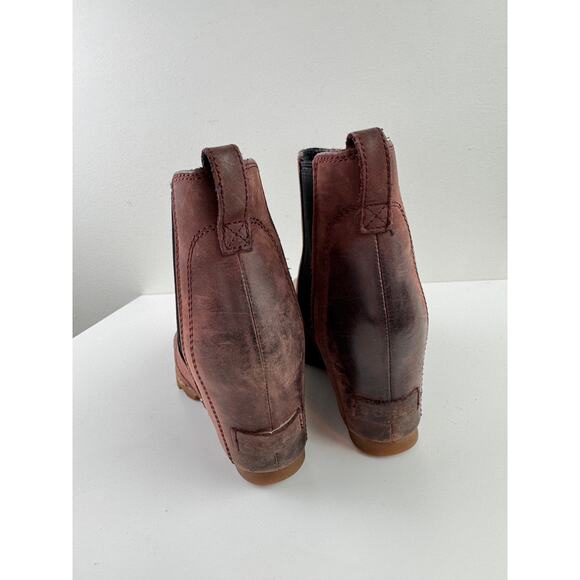 SOREL Lea Women's Wedge Booties 7.5 Brown Leather Ankle Chelsea Boot NL2704-628 - Picture 4 of 8